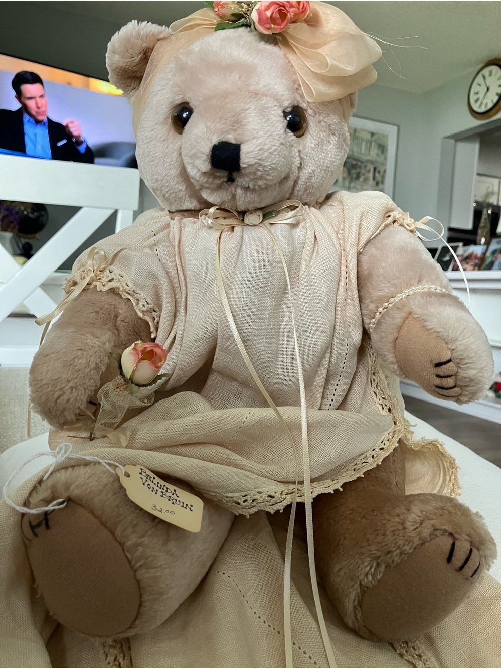 1980’s Vintage Belinda Von Bruin Collectible Jointed Teddy Bear 18 Inches Tall.